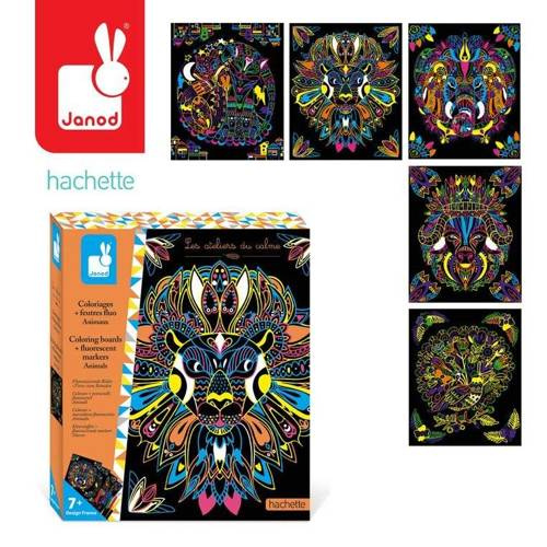 Janod - Zestaw kreatywny Fluorescencyjne flamastry Zwierzęta 7+