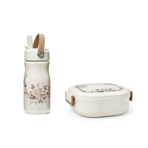 Elodie Details - duży lunchbox + butelka termiczna, Blue Garden - ZESTAW