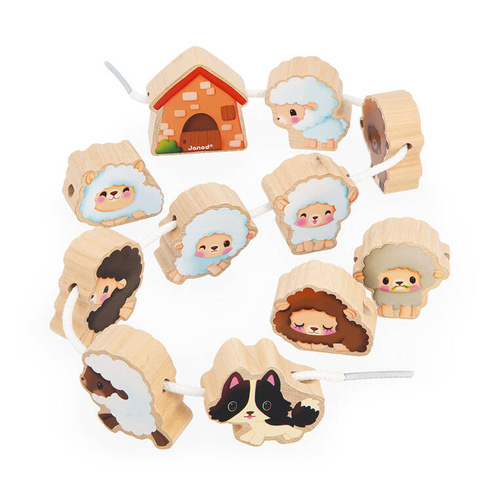 Janod - Nawlekanka z drewnianymi owieczkami Farma 2+