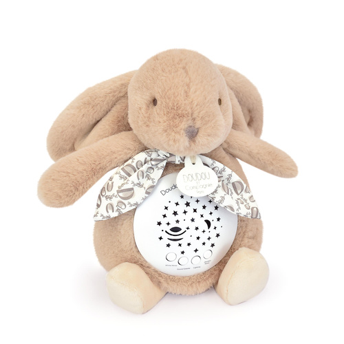 DOUDOU ET COMPAGNIE - lampka projektor muzyczny króliczek Lapin Doudou Projection, 19 cm, beżowy piaskowy