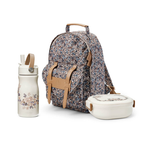 Elodie Details - plecak MIDI + duży lunchbox + butelka termiczna, Blue Garden - ZESTAW