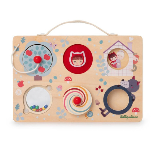 LILLIPUTIENS Drewniana tablica manipulacyjna walizka Czerwony kapturek 12 m+