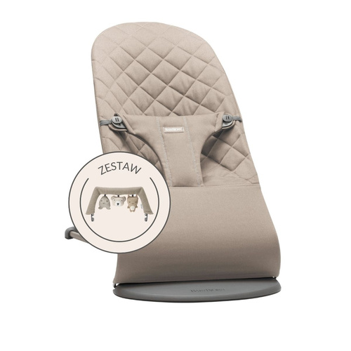 BABYBJORN - leżaczek BLISS Woven, piaskowoszary + zabawka Soft Friends