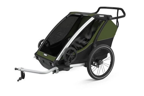 Przyczepka rowerowa dla dziecka, podwójna  - THULE Chariot Cab 2 - Cypress Green-Black