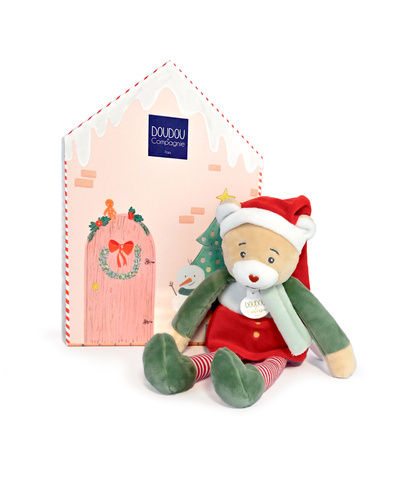 DOUDOU - przytulanka chochlik świąteczny z domkiem, Doudou et Compagnie, 27 cm, Farceur Cannelle