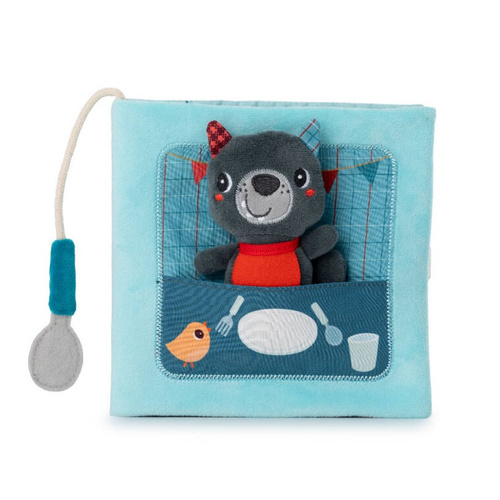 LILLIPUTIENS Książeczka aktywizująca z mini-przytulanką Smacznego! Wilk Louis 12 m+