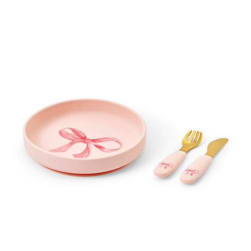 Elodie Details - Zestaw silikonowy - talerzyk i sztućce - rose bow
