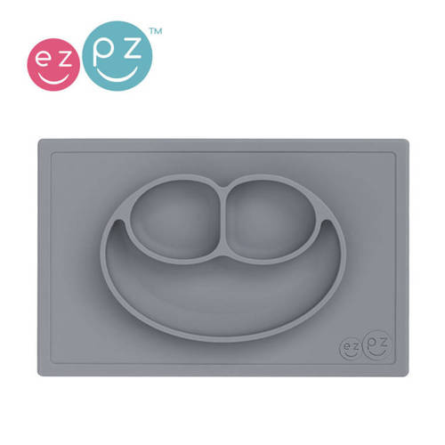 EZPZ - Silikonowy talerzyk z podkładką 2w1 Happy Mat szary