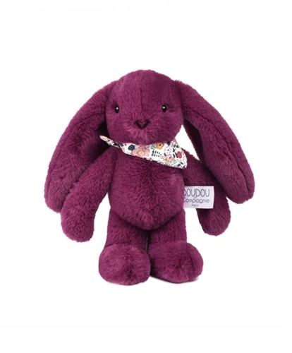 DOUDOU - pluszowy królik Lapin Fleurette Doudou et Compagnie, 25 cm, śliwka