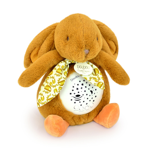 DOUDOU ET COMPAGNIE - lampka projektor muzyczny króliczek Lapin Doudou Projection, 19 cm, ochra