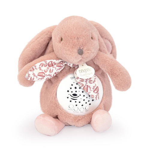 DOUDOU - lampka projektor muzyczny króliczek Lapin Doudou Projection, Doudou et Compagnie, 19 cm, różowy