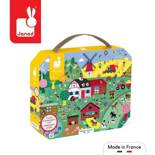 Janod - Puzzle obserwacyjne w walizce Farma 24 elementy 3+
