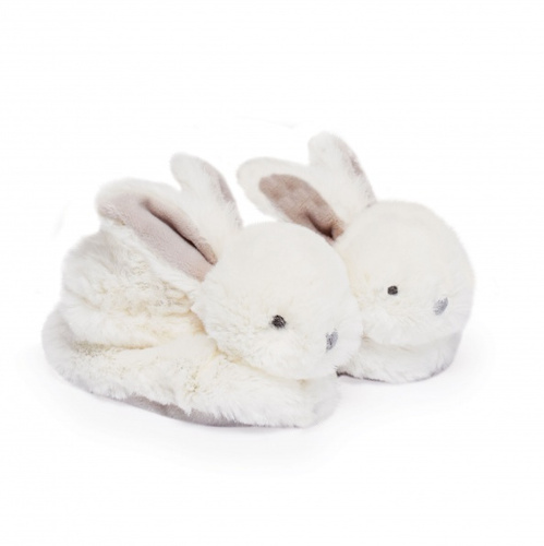 DOUDOU ET COMPAGNIE - zestaw prezentowy - buciki niemowlęce Lapin Bonbon, biały taupe