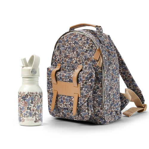 Elodie Details - Plecak BackPack MIDI - Blue Garden + Butelka na wodę - Blue Garden - ZESTAW