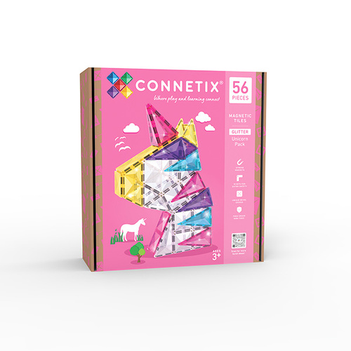 CONNETIX - Klocki magnetyczne Glitter Unicorn Pack - Brokatowy jednorożec - 56 el.