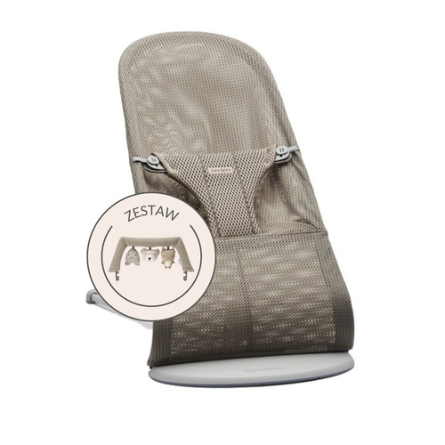 BABYBJORN - leżaczek BLISS MESH, szarobeżowy + zabawka Soft Friends