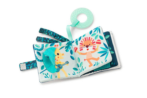 LILLIPUTIENS - Mini-książeczka wielofunkcyjna z szeleszczącą folią i gryzakiem Nosorożec Marius 6 m+